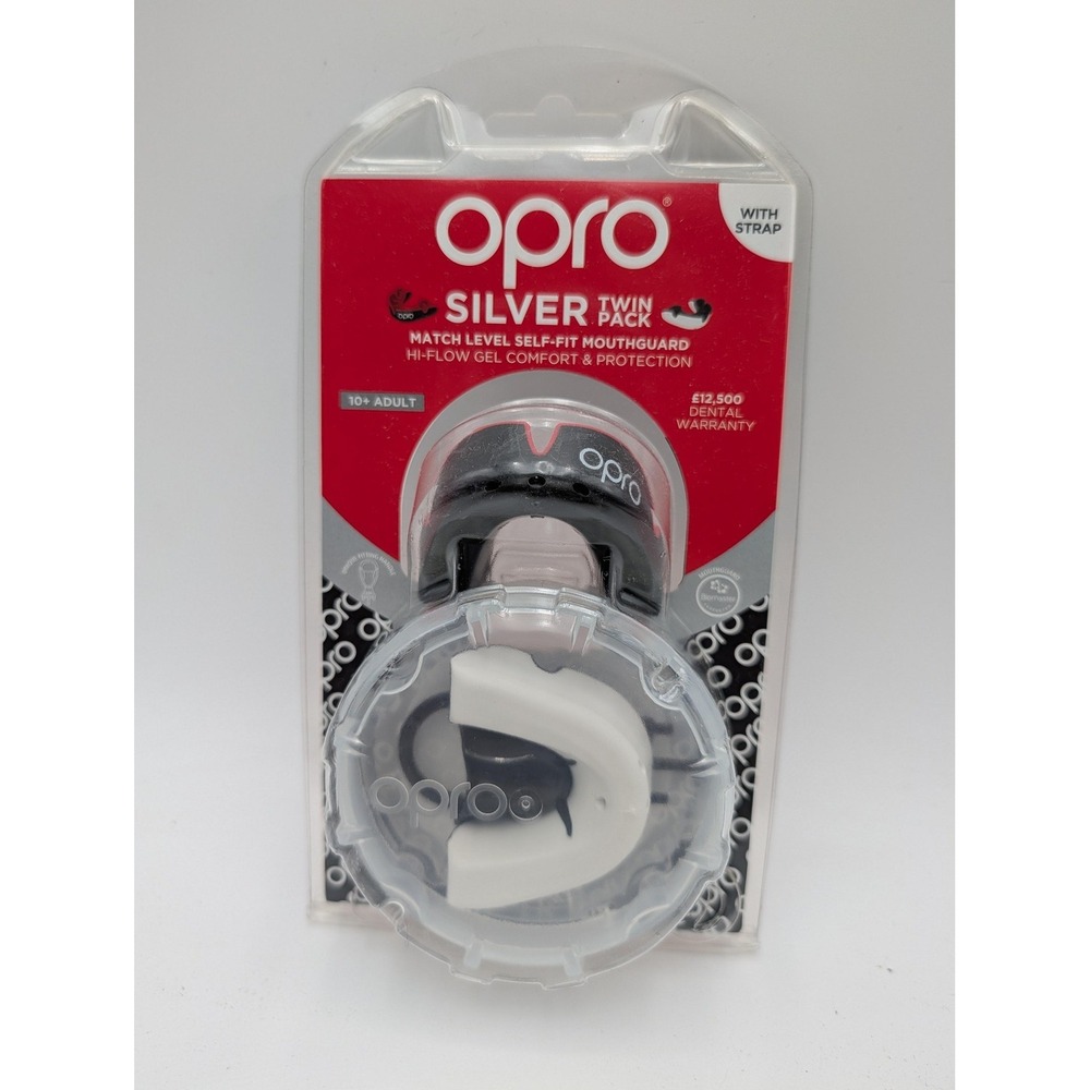 OPRO Silver Twin Pack Mouthguard Adult Unisex Large Multi-Color With Strap Rugby